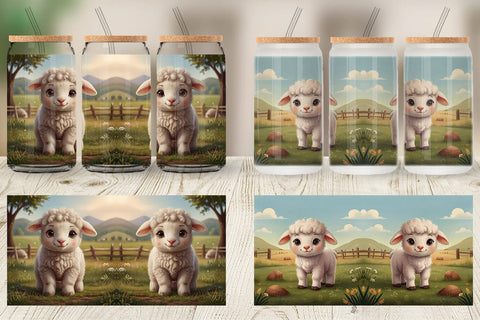 Glass Can Cartoon Lamb in Farm Sublimation artnoy 