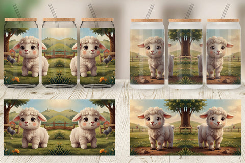 Glass Can Cartoon Lamb in Farm Sublimation artnoy 
