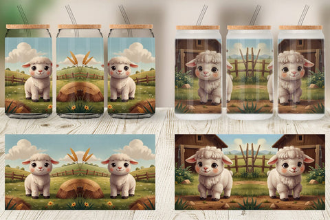 Glass Can Cartoon Lamb in Farm Sublimation artnoy 