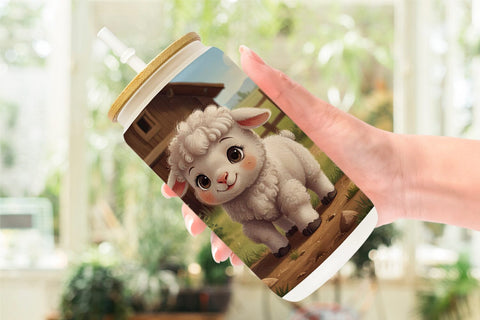 Glass Can Cartoon Lamb in Farm Sublimation artnoy 