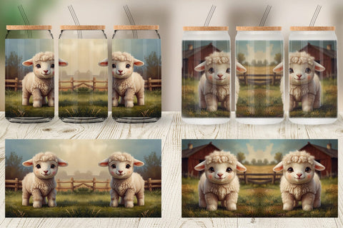 Glass Can Cartoon Lamb in Farm Sublimation artnoy 