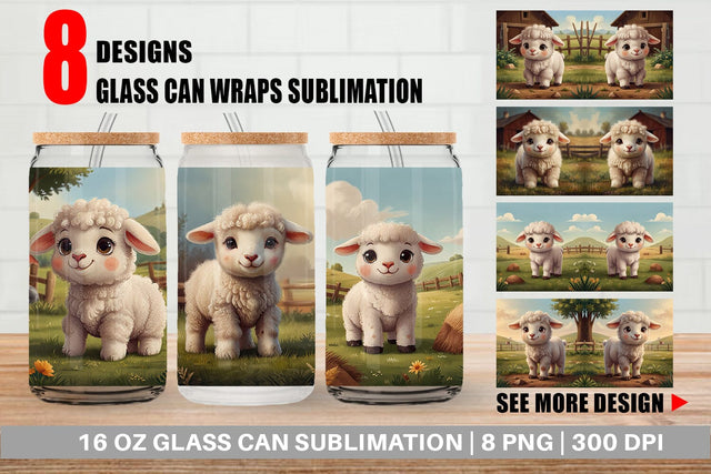 Glass Can Cartoon Lamb in Farm Sublimation artnoy 