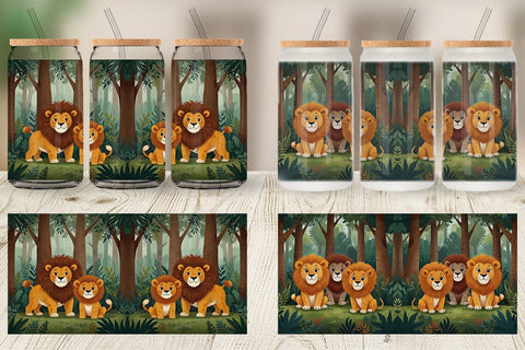 Glass Can Cartoon Lion in Forest Sublimation artnoy 