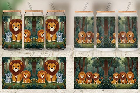 Glass Can Cartoon Lion in Forest Sublimation artnoy 