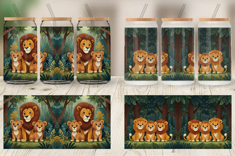 Glass Can Cartoon Lion in Forest Sublimation artnoy 