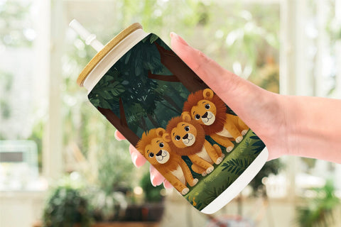 Glass Can Cartoon Lion in Forest Sublimation artnoy 