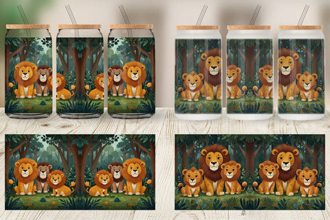 Glass Can Cartoon Lion in Forest Sublimation artnoy 