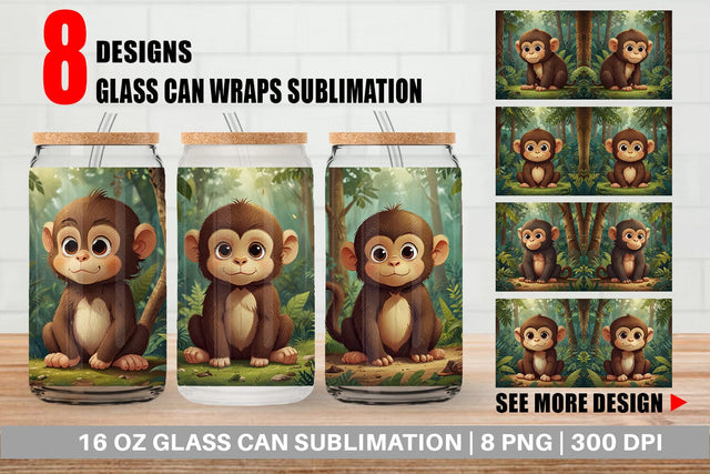 Glass Can Cartoon Monkey in Forest Sublimation artnoy 