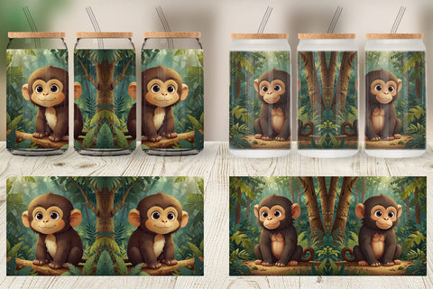 Glass Can Cartoon Monkey in Forest Sublimation artnoy 