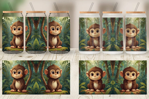 Glass Can Cartoon Monkey in Forest Sublimation artnoy 