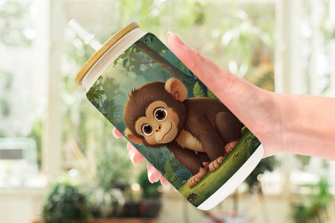 Glass Can Cartoon Monkey in Forest Sublimation artnoy 