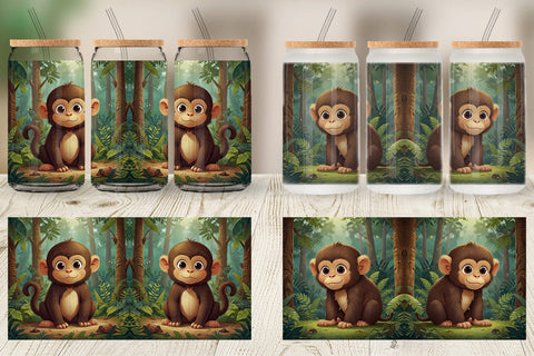 Glass Can Cartoon Monkey in Forest Sublimation artnoy 