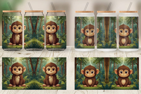 Glass Can Cartoon Monkey in Forest Sublimation artnoy 