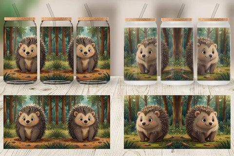 Glass Can Cartoon Porcupine in Forest Sublimation artnoy 