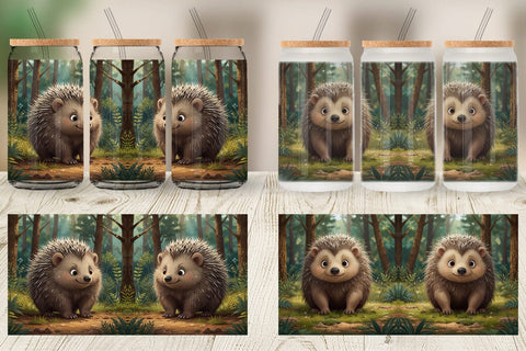 Glass Can Cartoon Porcupine in Forest Sublimation artnoy 