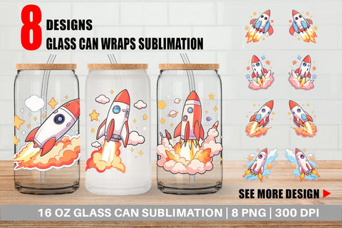 Glass Can Cartoon Rocket Sublimation artnoy 