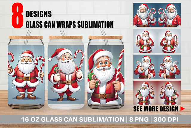 Glass Can Cartoon Santa Claus Sublimation artnoy 