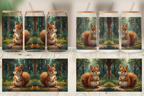 Glass Can Cartoon Squirrel in Forest Sublimation artnoy 