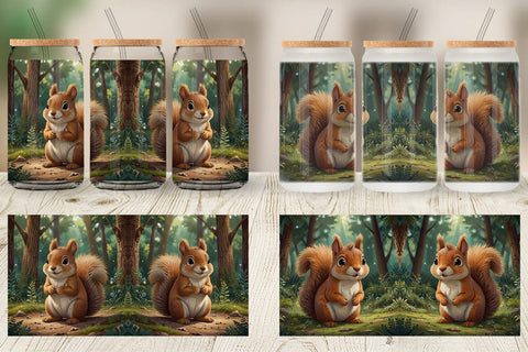 Glass Can Cartoon Squirrel in Forest Sublimation artnoy 
