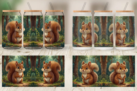 Glass Can Cartoon Squirrel in Forest Sublimation artnoy 