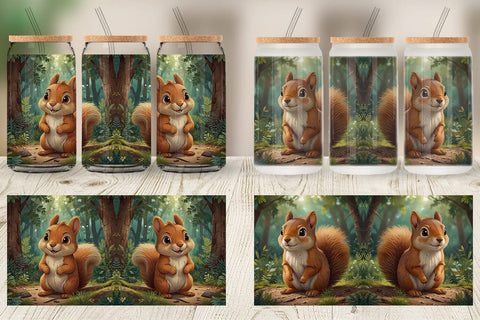 Glass Can Cartoon Squirrel in Forest Sublimation artnoy 