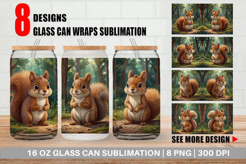 Glass Can Cartoon Squirrel in Forest Sublimation artnoy 