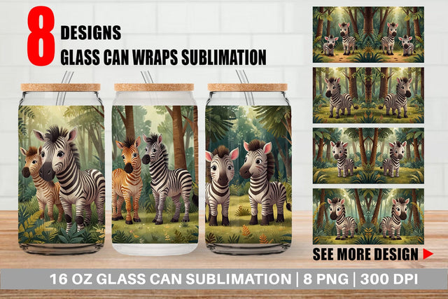 Glass Can Cartoon Zebra in Forest Sublimation artnoy 