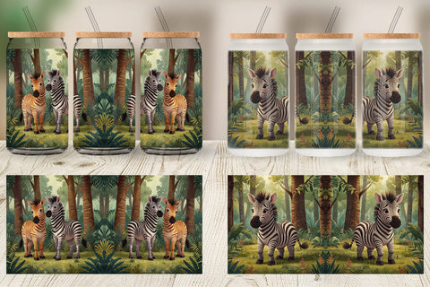 Glass Can Cartoon Zebra in Forest Sublimation artnoy 