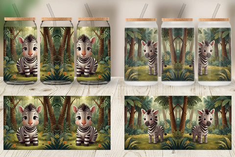 Glass Can Cartoon Zebra in Forest Sublimation artnoy 