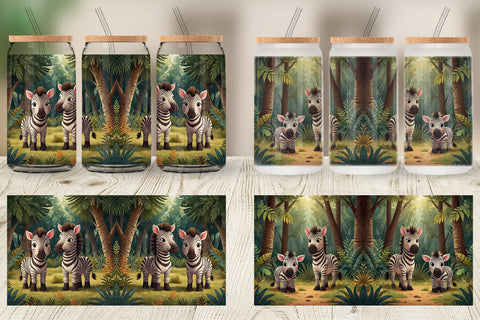 Glass Can Cartoon Zebra in Forest Sublimation artnoy 