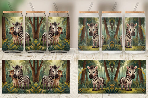 Glass Can Cartoon Zebra in Forest Sublimation artnoy 