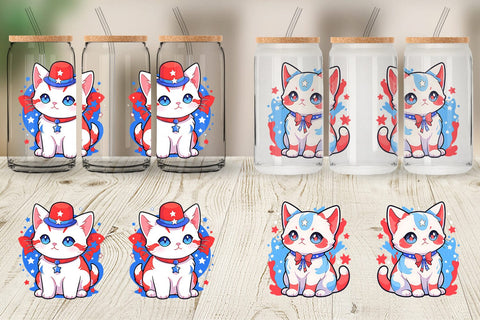 Glass Can Cat 4th July Sublimation artnoy 