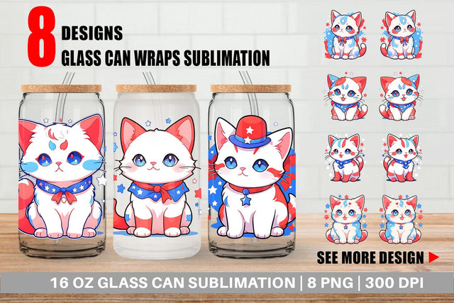 Glass Can Cat 4th July Sublimation artnoy 