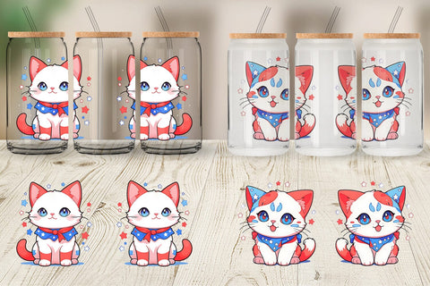 Glass Can Cat 4th July Sublimation artnoy 