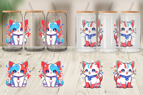Glass Can Cat 4th July Sublimation artnoy 