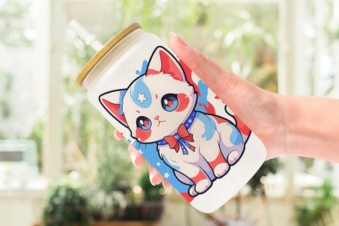 Glass Can Cat 4th July Sublimation artnoy 