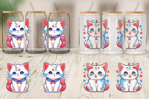 Glass Can Cat 4th July Sublimation artnoy 
