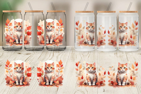 Glass Can Cat Among Falling Leaves Sublimation artnoy 