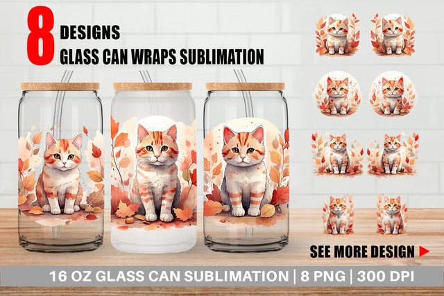 Glass Can Cat Among Falling Leaves Sublimation artnoy 