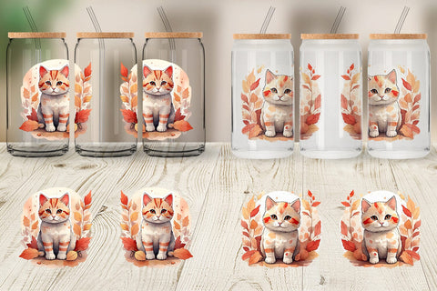 Glass Can Cat Among Falling Leaves Sublimation artnoy 