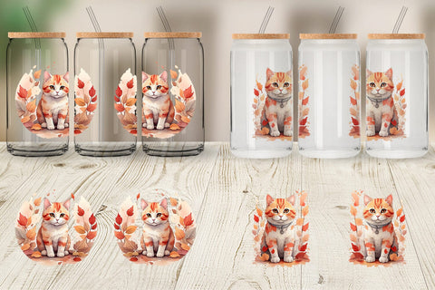 Glass Can Cat Among Falling Leaves Sublimation artnoy 