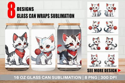 Glass Can Cat and Yarn Ball Sublimation artnoy 
