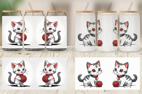 Glass Can Cat and Yarn Ball Sublimation artnoy 