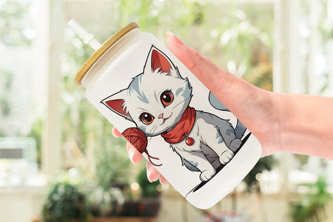 Glass Can Cat and Yarn Ball Sublimation artnoy 