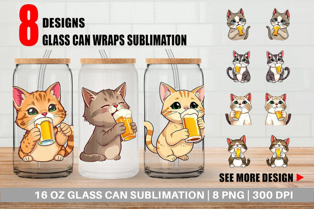 Glass Can Cat Beer Day Sublimation artnoy 