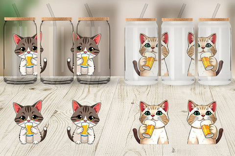 Glass Can Cat Beer Day Sublimation artnoy 
