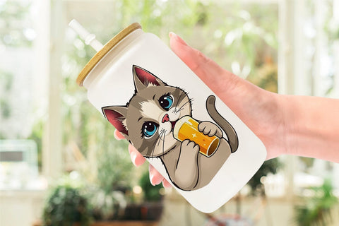 Glass Can Cat Beer Day Sublimation artnoy 