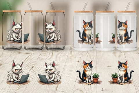 Glass Can Cat Chaos Sublimation artnoy 