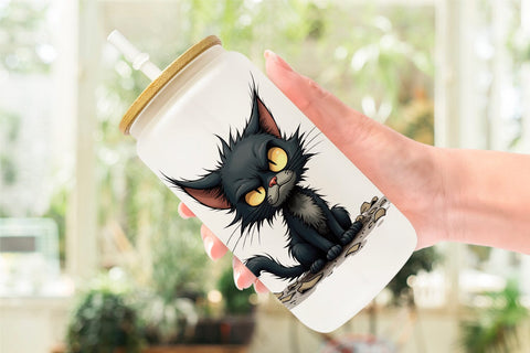 Glass Can Cat Chaos Sublimation artnoy 