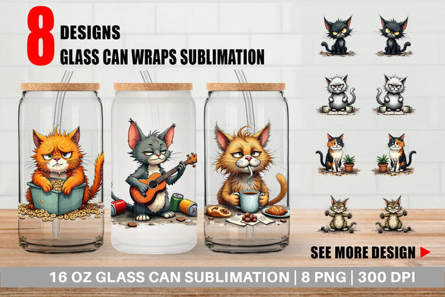 Glass Can Cat Chaos Sublimation artnoy 